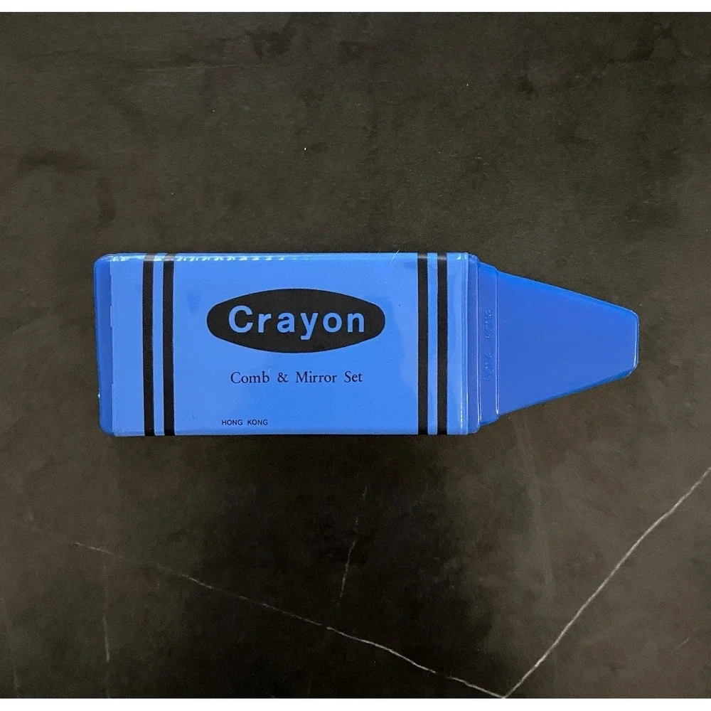 Vintage Crayola CRAYON Blue Pocket Comb & Mirror 3pc Set 6